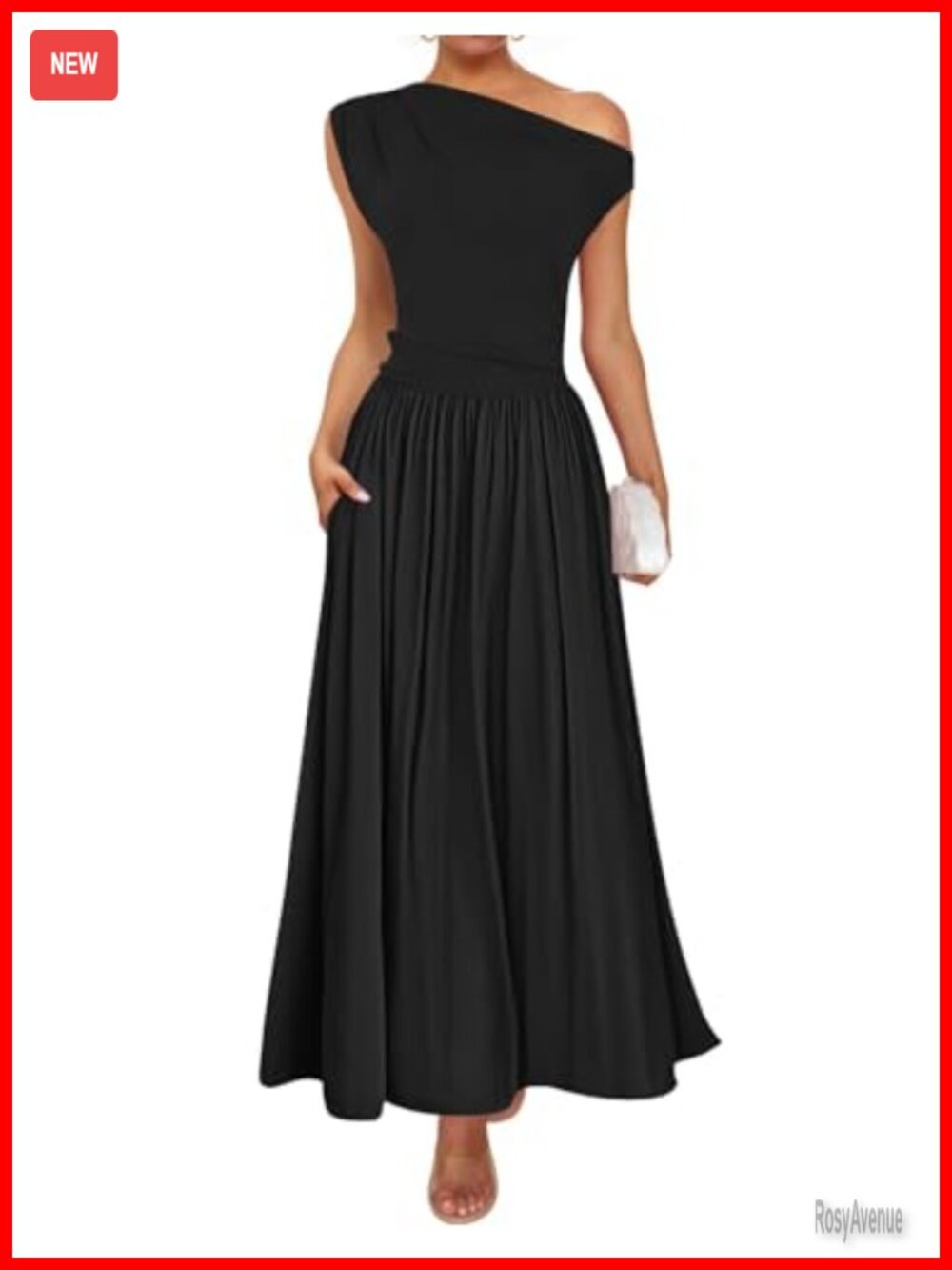 ZESICA Sleeveless One Shoulder Maxi Dress with Pockets